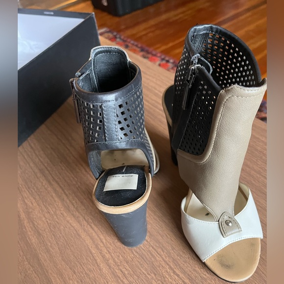 Gently worn. White heel w/black mesh and green ankle strap - Picture 5 of 5